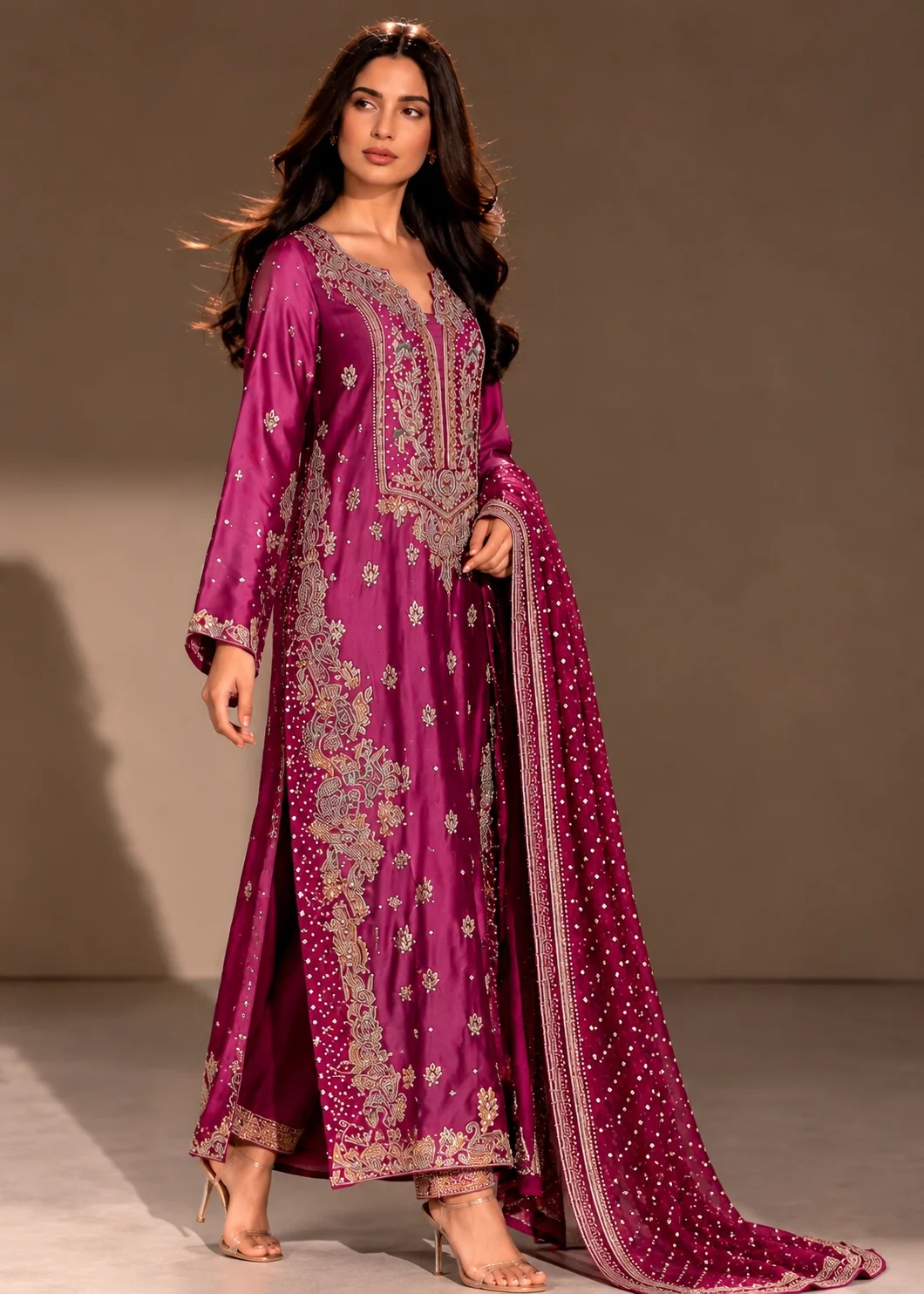 Magenta Elegance - Sehrish Nadeem Pakistani fashion outfit in silver…